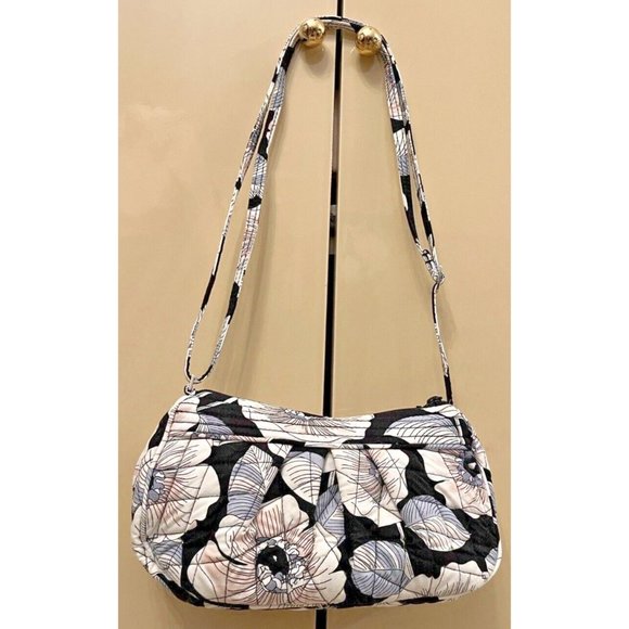 VERA BRADLEY CAMELLIA MODERN FLORAL BLACK WHITE CROSSBODY HAND SHOULDER BAG - Picture 2 of 7